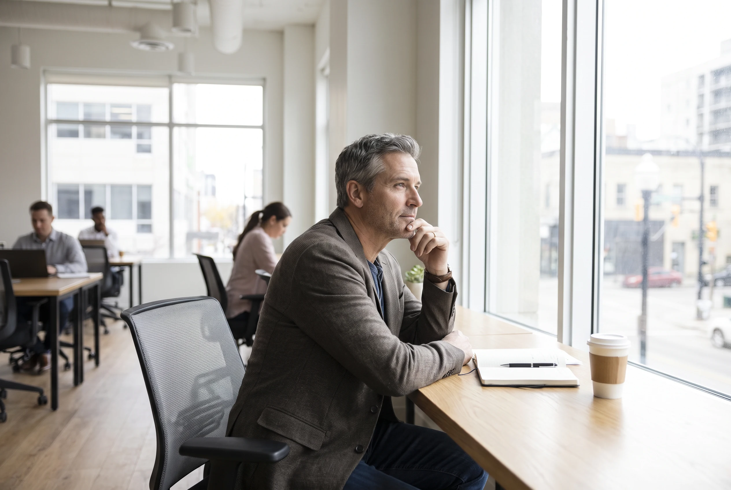 Professional reflecting by a window